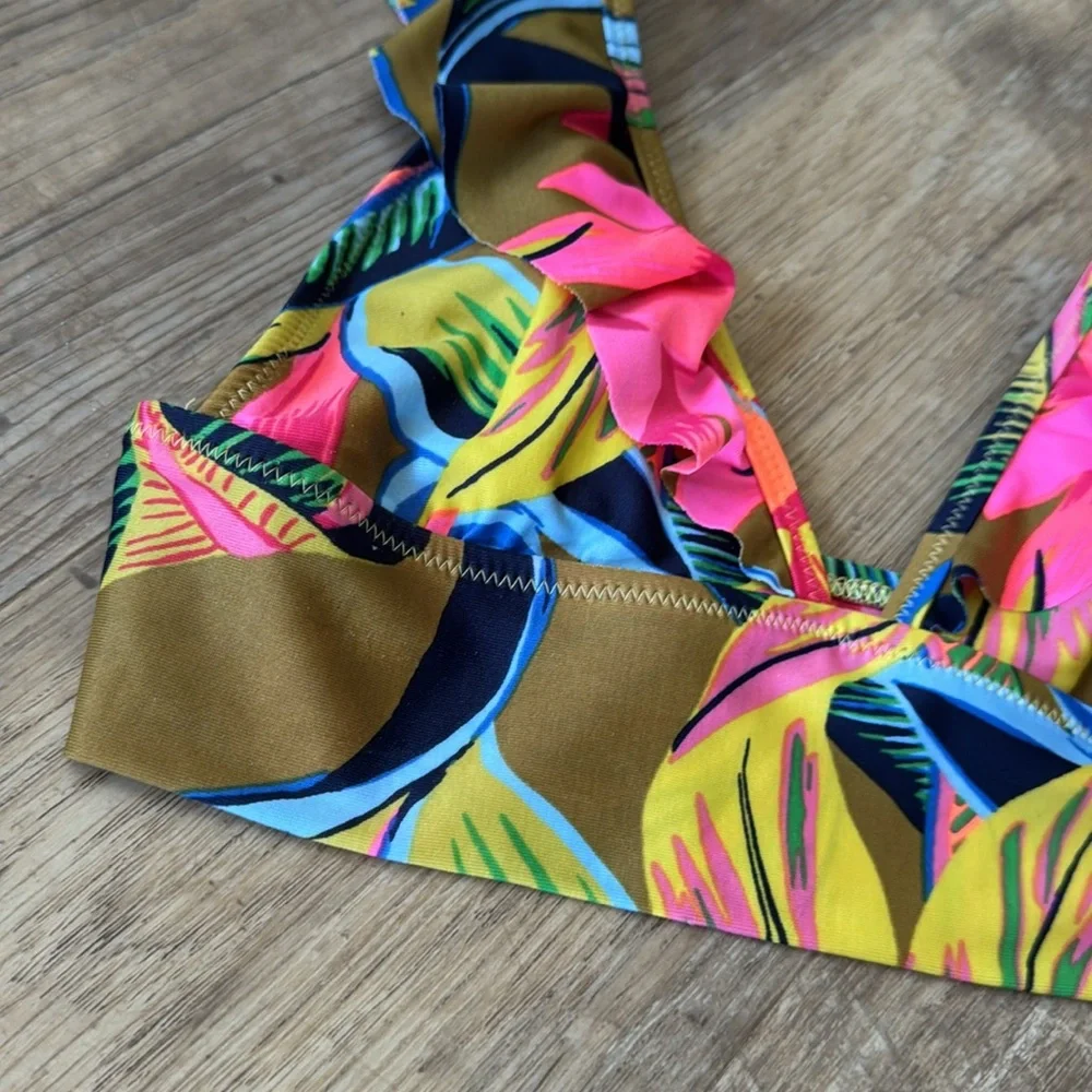 Aerie Ruffle Longline Bikini Top in Heirloom Size XS